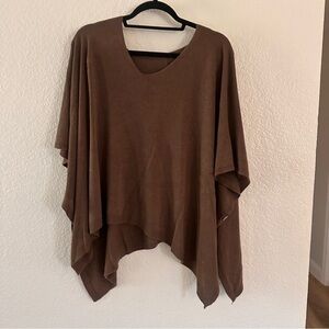 Brown Oversized Dolman Poncho Sweater One Size V-Neck High Low Hem Cozy Knit